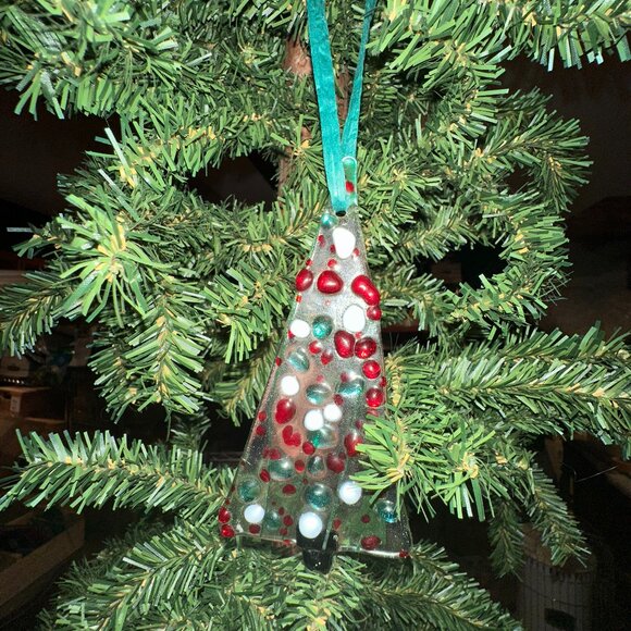 #1779 CRHISTMAS TREE ORNEMENT OR PACKAGER ADORNMENT CLEAR W/ COLOR ORNEMENTS  CO - Picture 1 of 11